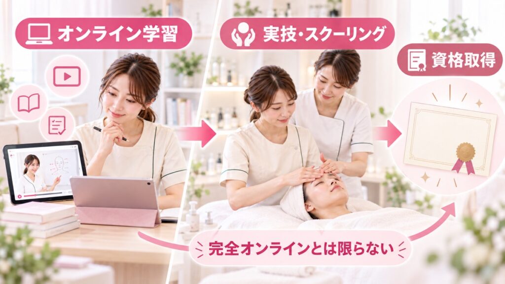 まず確認:「完全オンライン」で取れるエステ資格は少ない